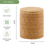 Wimarsbon Storage Pouf Ottoman, Hand Weaving Natural Straw Foot Stool, Bohemian Round Patio Ottomans, Rustic Lounge Pouffe, Outdoor Extra Seat for Garden (14inch Natural Cattail L)