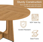 Modern 5-Piece Dining Table Set with 4 Chairs,Oak Round MDF Dining Table, Beige Fabric Upholstered Chairs with Natural Wood Legs for Kitchen Dining Room Home