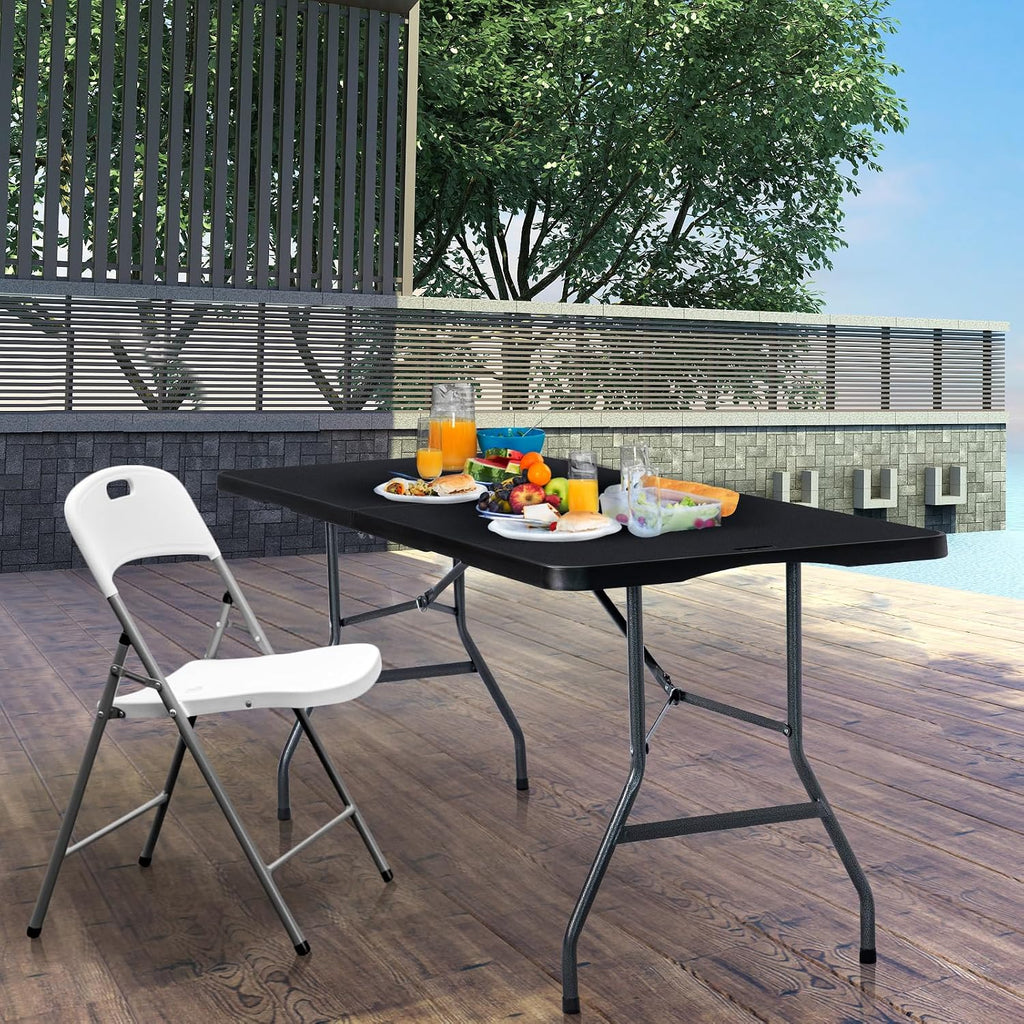 Byliable Folding Table 6ft Portable Heavy Duty Plastic Fold-in-Half 6 Foot Foldable Table Utility Dining Indoor Outdoor for Camping Picnic and Party, Black