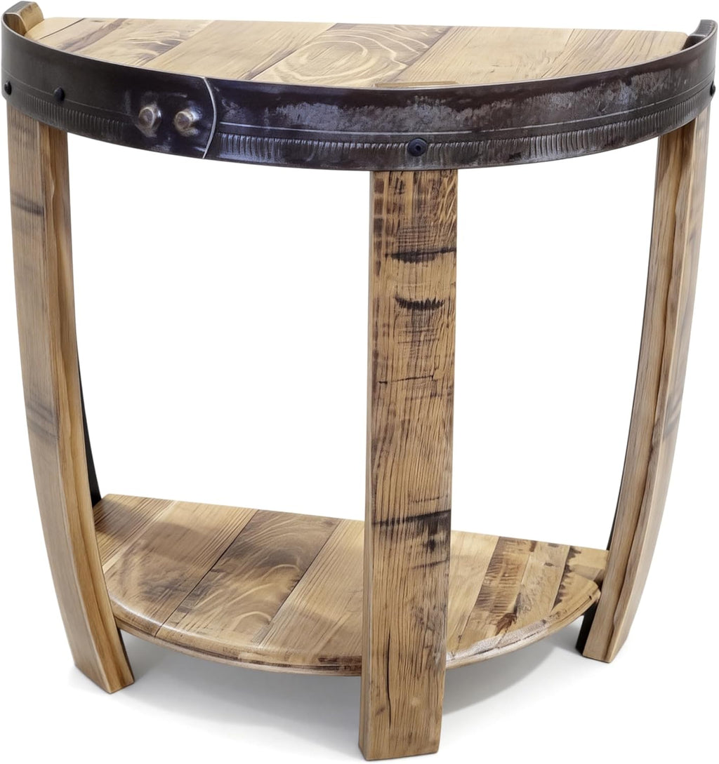 24Inch Half Whiskey Barrel Side Table，Whiskey Barrel End Table, Whiskey Barrel Table for Living Room, Bedroom, Handcrafted Rustic Oak Wine Barrel Decor