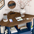 Vabches Corner Cabinet, Corner Storage Shelf with USB Ports and Outlets Industrial Organizer for Small Space Wooden 6-Cubby Bookshelf for Study, Playroom, Living Room (Blue and Brown)