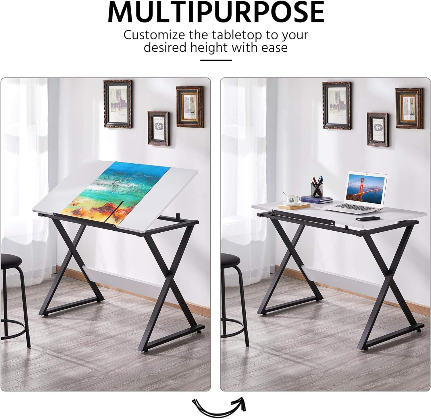 Yaheetech Drafting Table for Artists Art Desk Drawing Painting Studying Table w/Tilted Tabletop Art Craft Work Station for Adults Home Office School Use