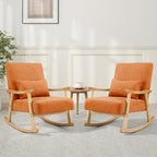 SAETSFEG Rocking Chair for Nursery with Lumbar Pillow, Upholstered Accent Chair with Solid Rubberwood Frame, Living Room & Bedroom, Cozy Reading Chair for Small Spaces, Orange