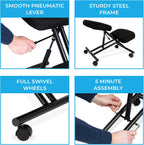 ProErgo Pneumatic Ergonomic Kneeling Chair | Fully Adjustable Mobile Office Seating | Improve Posture to Relieve Neck & Back Pain | Easy Assembly | Use in Home, Office & Classroom