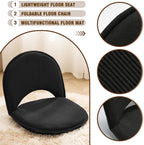YOUKEEEJOJO Floor Chair 5-Position Adjustable Back Support Chair Foldable Camping,Video-Gaming Reading Watching, Upholstered Meditation Convenient Seat(2,Black)
