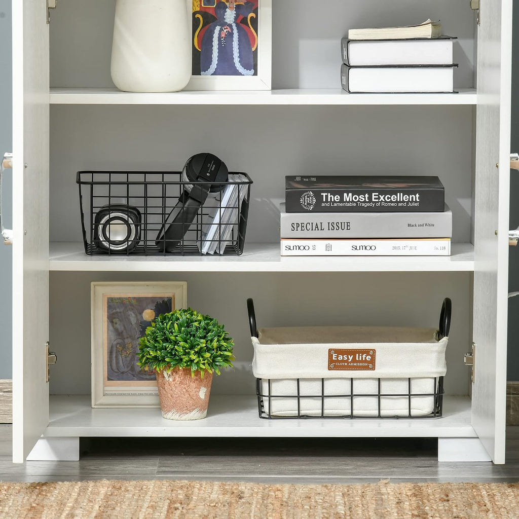 29.5" D*13.75" W*63" H Freestanding Kitchen Pantry with 4 Shelves, 2 Double Doors, Rectangular Wood Storage Cabinet, Modern Minimalist, Easy Assembly, for Living Room, Dining Room, White