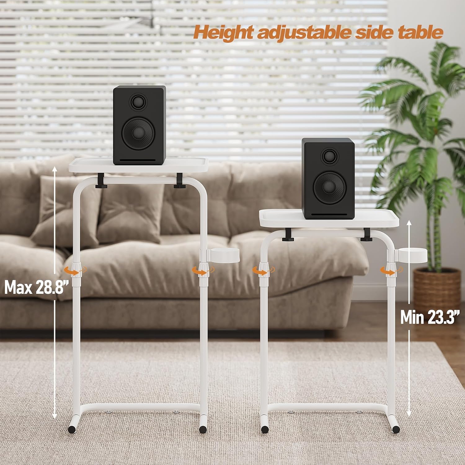 TUTOTAK C Shaped End Table with Tiltable Surface, Set of 2, Adjustable Height Side Table, Slide Under Couch Table TV Tray for Eating, Sofa Tray for Livingroom, Bedroom White TB01BW0912