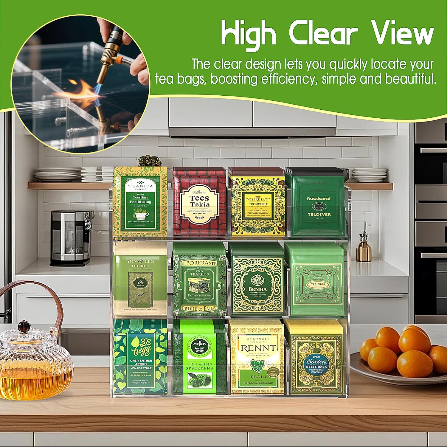 Jumyee 3-Tier Acrylic Tea Bag Organizer Holder, No Assembly Required, Portable Tea Organizers and Storage, Vertical Tea Organizer Counter, Coffee & Tea Station Display Rack for Home Office