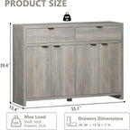 Fluted Sideboard Buffet Cabinet with Storage and Large Drawers, 55" W Credenza Storage Cabinet for Living Room or Entryway, 40'' H Farmhouse Buffet Table with Adjustable Shelves, Console Cabinet