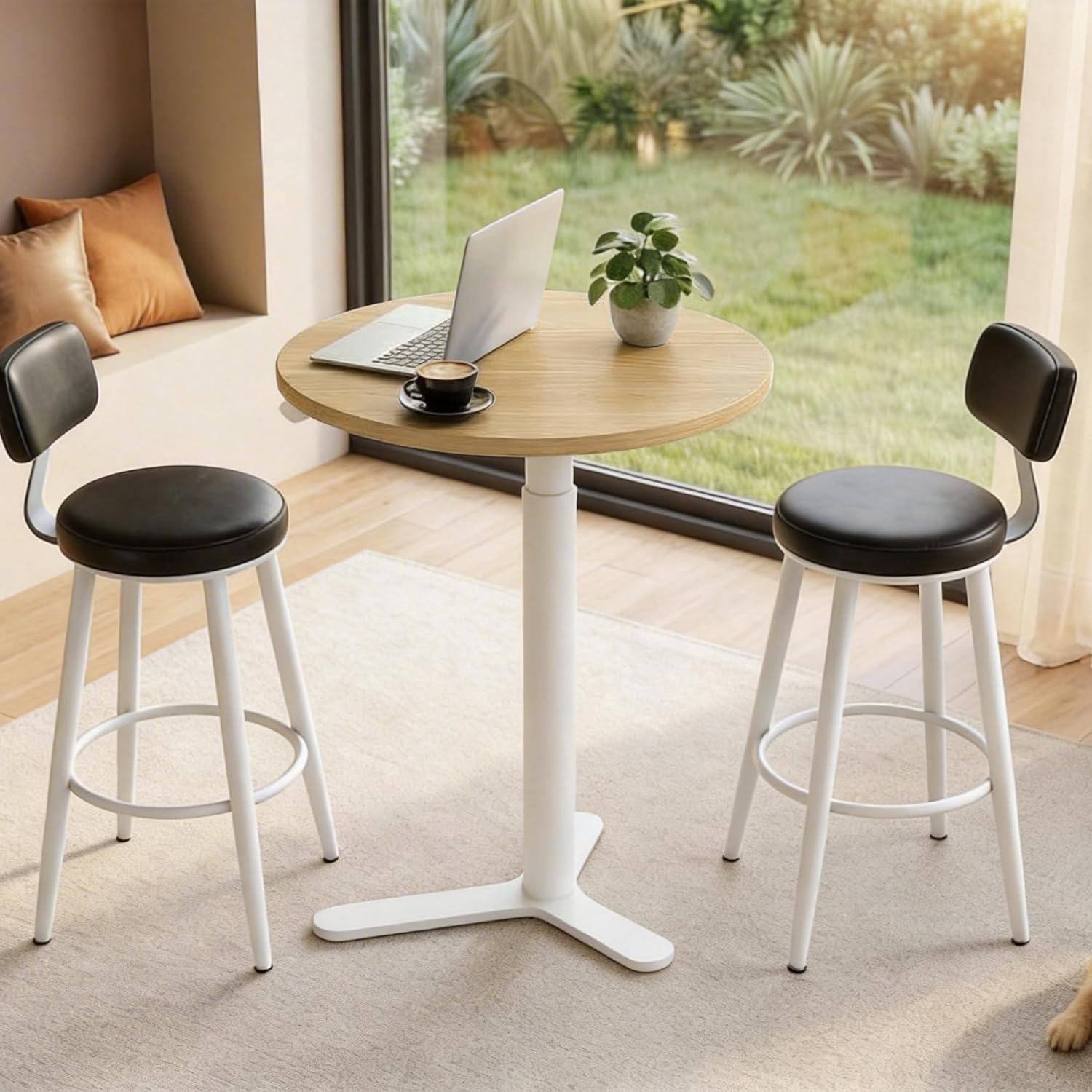 FLEXISPOT Gas Spring Adjustable Bar Table with One-Touch Lift, Flexible Height 25.8"–41.3", 19.7" Round High-Top Pub Table for Balcony, Kitchen, Apartment & Small Spaces (Light Oak)