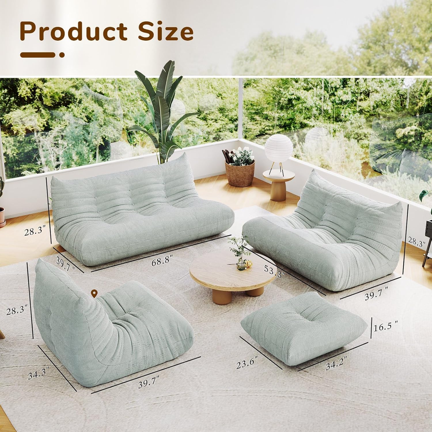 Generic Lazy Floor Sofa,Soft Corduroy One Seat Sofa,Minimalist Couches,Corner Relax Sofa Couch for Living Room Apartment Home Bedroom Office Floor Lounge(1 Seat,Green)