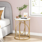 Tribesigns Round End Table, 20" Modern Sofa Side Table with Gold Base, Faux Marble Accent Table Bedside Table Nightstand for Living Room, Bedroom, White and Gold