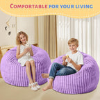 HABUTWAY 2FT Bean Bag Chair, 2' Bean Bag Chairs with Memory Foam Filled, Small Comfy Beanbag Chair with Stripe Plush Cover for Living Room Bedroom Dorm，Purple