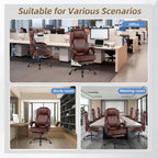 Big and Tall Office Desk Chair, Executive Office Chair with Foot Rest, PU Leather Comfy Reclining Office Chairs for Heavy People, Wide Ergonomic High-Back Computer Chairs, Brown