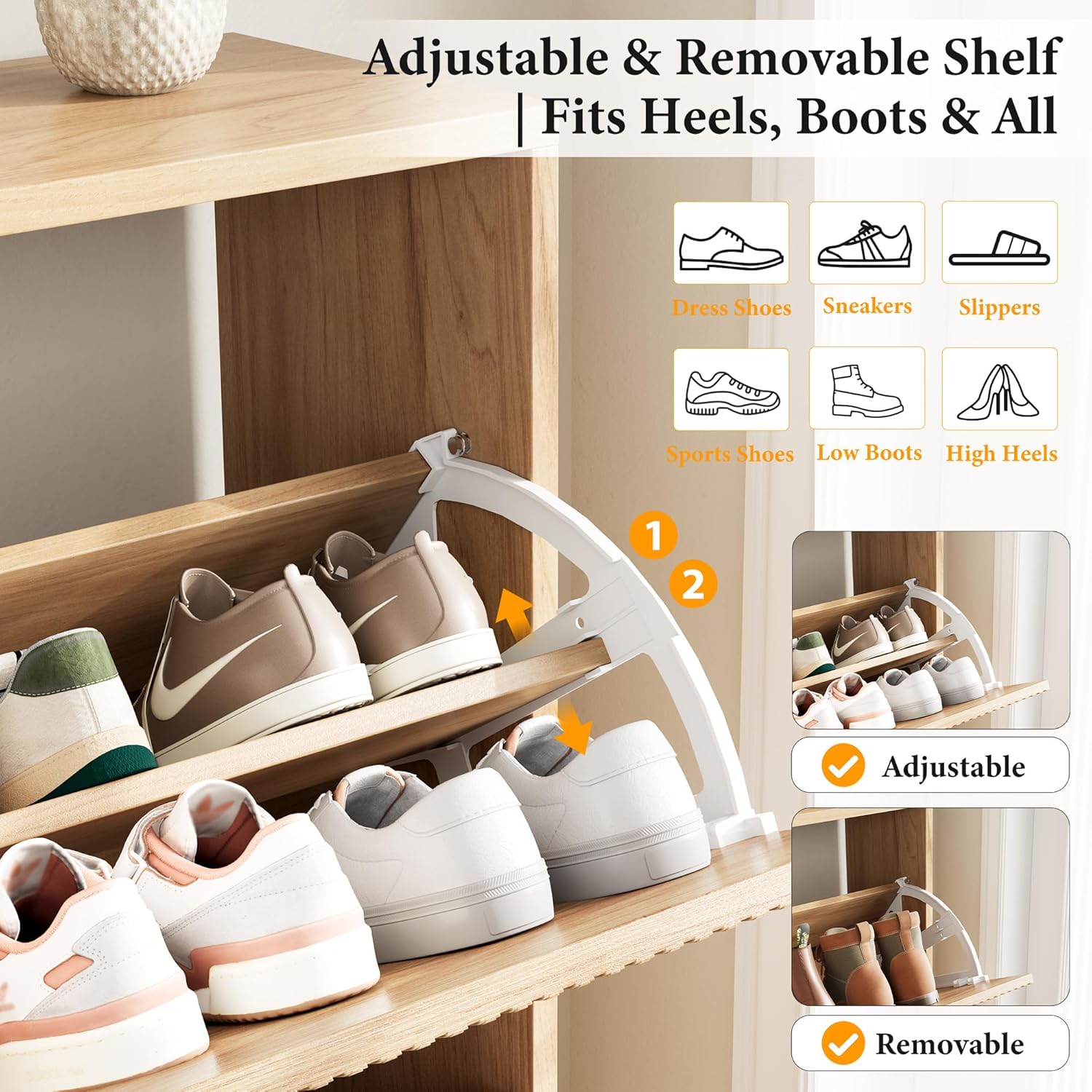 Nicetree Shoe Storage Cabinet for Entryway - Flip Shoe Cabinet with Tiered Fluted Design - Slim Shoe Storage Rack with Gold Legs - Narrow Shoe Cabinet Hidden Shoe Organizer for Small Spaces