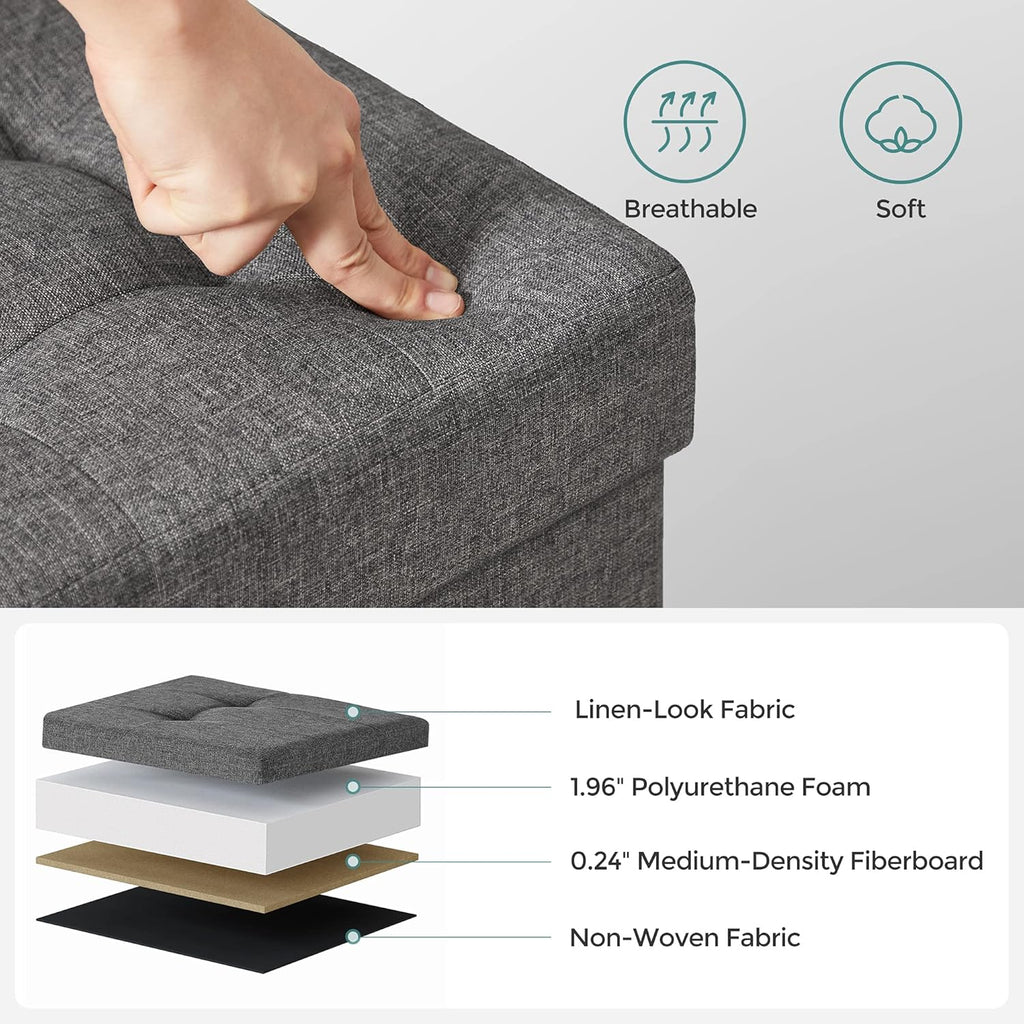 SONGMICS Storage Ottoman, Small Ottoman Foot Rest with Legs, 15 x 15 x 15.7 Inches Foot Stool, Load up to 660 lb, for Living Room, Bedroom, Dorm, Dark Gray ULSF14GYZ