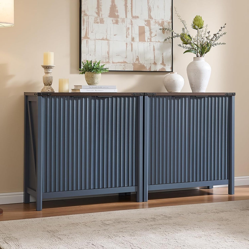 BuildHom 32" Sideboard Buffet Cabinet with Storage, Fluted Accent Storage Cabinet with 2 Doors, Modern Accent Coffee Bar Console Table for Kitchen, Entryway, Navy Blue