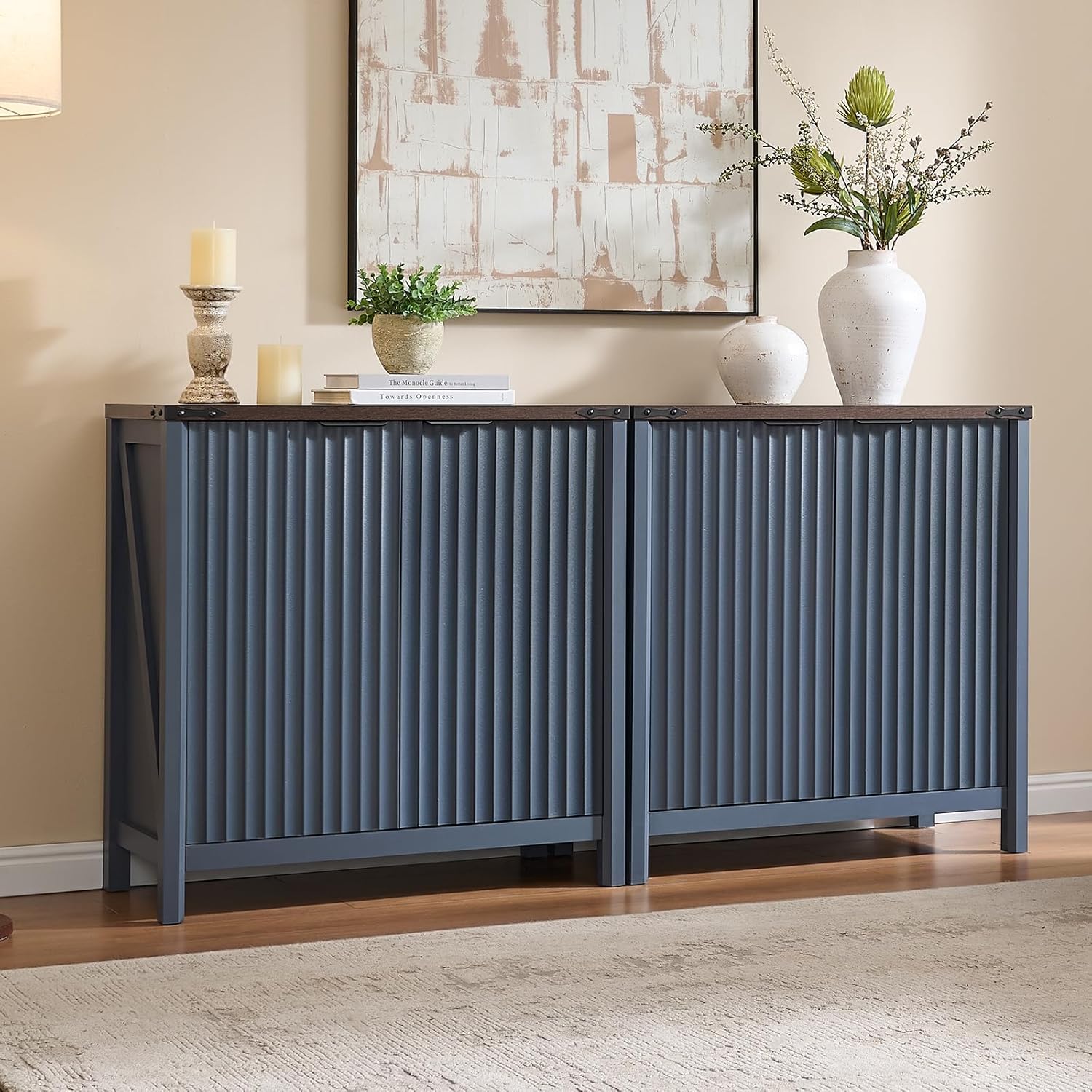 BuildHom 32" Sideboard Buffet Cabinet with Storage, Fluted Accent Storage Cabinet with 2 Doors, Modern Accent Coffee Bar Console Table for Kitchen, Entryway, Navy Blue