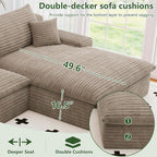 107" Cloud Couch Modular Sectional Sofa for Living Room, U-Shape Boneless Couch with Deep Seat, Modern Corduroy 3-Seater with Ottoman, No Assembly Required (Camel,Right-Facing Chaise)