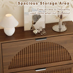 Shoe Storage Cabinet with 2 Flip Drawers, Narrow Wood Shoe Organizer Cabinet with Fluted Panel, Slim Shoe Rack for Entryway, Freestanding Shoe Cabinet for Living Room, Hallway, Walnut