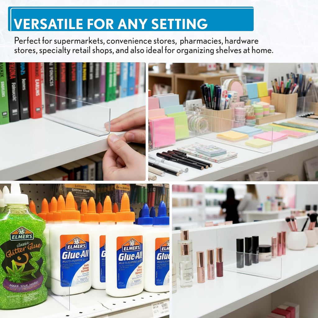 Clip Strip Corp. Shelf Dividers Pack of 50 for Retail Stores - Lightweight, Clear Adhesive Mount 1" H x 11-9/16" L, 15 mil Crystal Clear PVC, Retail Shelf Separator, Item SD-1512