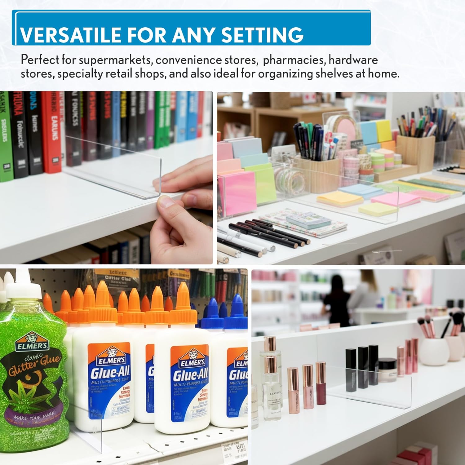 Clip Strip Corp. Shelf Dividers Pack of 50 for Retail Stores - Lightweight, Clear Adhesive Mount 1" H x 11-9/16" L, 15 mil Crystal Clear PVC, Retail Shelf Separator, Item SD-1512
