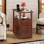 WLIVE End Table with Charging Station, Narrow Side Table for Living Room, Farmhouse Nightstand with Storage, Small Wooden Cabinet with USB Ports and Outlets for Living Room and Bedroom, Cherry