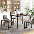 Giantex Dining Table Set for 4, Kitchen Table with Bench and Chairs, Industrial Gathering Bench Dining Set W/Metal Frame & Storage Rack, Dinette Set, Modern Functional Desk Set (Grey)