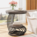 Tribesigns Round End Table: 2 Tiers Wood Side Table Set of 2 with Storage Shelf, Rustic Gray Bedside Nightstand, Accent Table for Living Room, Bedroom