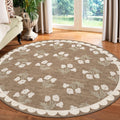 Tan 6ft Round Area Rug for Living Room - Large Washable Floral Neutral Farmhouse Scalloped Circle Rug for Bedroom Stain Resistant Dining Room Rugs for Under Round Table Carpet for Living Room