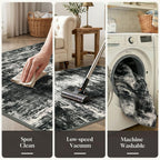 Lansny Abstract Small Area Rug 2x3 Entryway Rugs Washable Door Mat Entrance, Non Slip Kitchen Rugs, Rubber Backed Throw Rug Printed Faux Wool Floor Carpet for Front Door Foyer Entry Sink, Black Grey