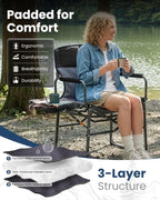 KingCamp Oversized Camping Directors Chair for Big and Tall, Heavy Duty 440lbs Folding Chairs with Side Table, Portable Padded Camp Chairs with Wide Seat & Anti-Sag Fabric for Outdoor Lawn Fishing RV