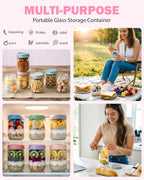 16 oz 6Pack Overnight Oats Containers with Lids, Airtight Leakproof Wide Mouth Glass Mason Jars, Reusable & Portable for Meal Prep, Yogurt, Salads, Smoothies, Spice, Sugar, Snacks & Food Storage-clear