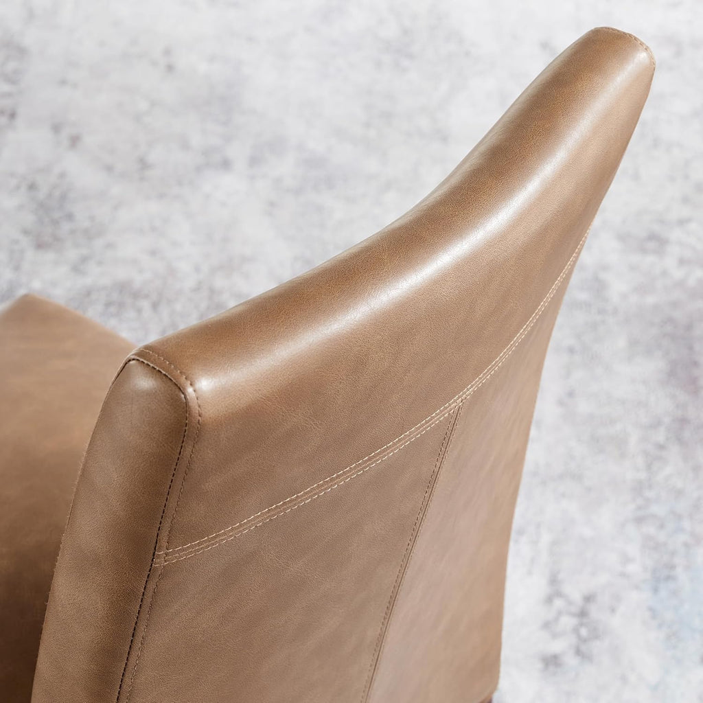 Watson & Whitely Upholstered Dining Chairs Set of 4, Faux Leather Armless Dining Room Chairs with Solid Wood Legs & Back Side Chair for Kitchen, Living Room, Restaurant, Saddle Brown