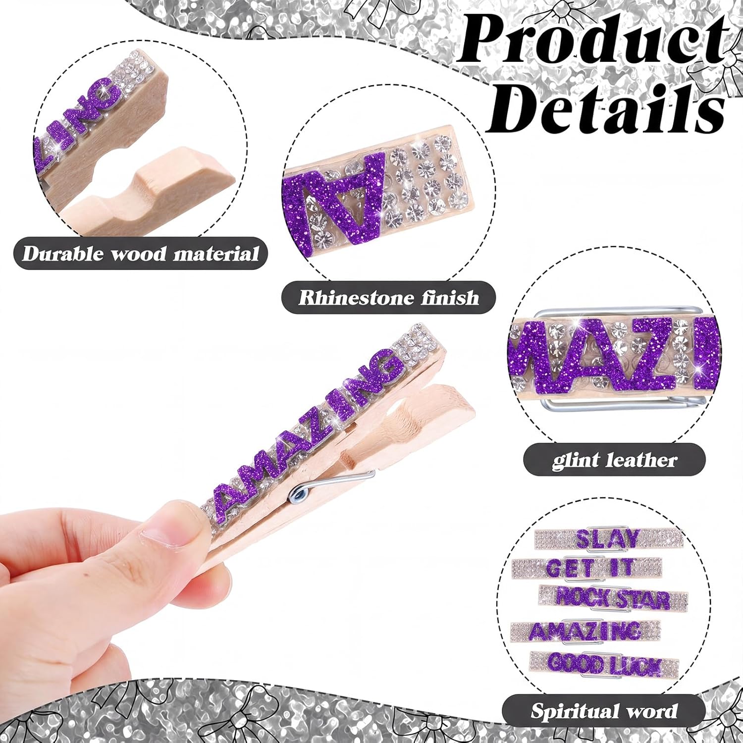 Ecation 30 Pcs Cheerleading Rhinestone Volleyball Spirit Clips Competition Cheer Pins Clothespins Cheer Charms for Clothes Pins Gifts Sports Volleyball Team Party Favors Accessories Bulk (Purple)
