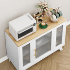 CABIHOME Buffet Cabinet, 36" Sideboard Buffet Storage Cabinet with Adjustable Shelves and Fluted Glass Door, Modern Coffee Bar, Table for Kitchen, Dining Room, Natural