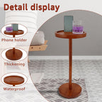 Solid Wood Pedestal Side Table With Weighted Base and Phone Holder for Small Spaces - Drink Table for Living Room, Bedroom, Sofa, Couch, Chair