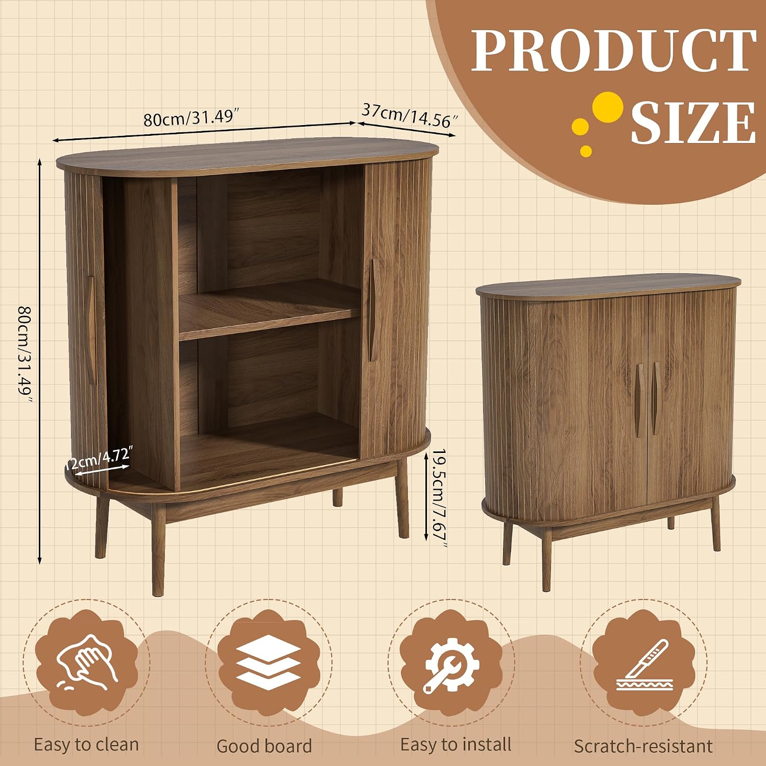 Small Sideboard Buffet Cabinet with Storage, Sliding Doors, 31" Wood Narrow Accent Storage Cabinet, Modern Buffet Table Coffee Bar Cabinet for Kitchen, Living Room (Walnut)