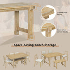 LUMISOL 6-Piece Dining Table Set for 6, Farmhouse Kitchen Table Set with 4 Upholstered Chairs with Bench, Solid Wood Table and Chairs Set for Kitchen, Dining Room, Natural Wood Wash+Beige