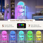 Dystler Curio Cabinet with RGB Lights, 72" Tall Arched Display Cabinet with Glass Doors, 4-Tier Large Shelf Display Case for Collectibles Bookcase Living Room, White