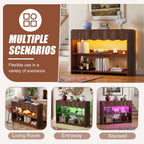 PAKASEPT Retro Entryway Table with RGB LED Lights, 43" Walnut Console Table with 3 Drawers & 2 Open Storage Shelves, Mid-Century Modern Hallway Accent Tables Behind Couch Table for Living Room