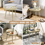 20" Round Side Table, Plastic Top, Iron Frame, Waterproof, Camel | Waterproof, easy-clean plastic top.Tool-free assembly, sets up in minutes.End table, Nightstand, Accent table. Lightweight.