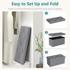 30 Inches Storage Ottoman, Folding Storage Ottoman Bench,Ottomans Foot Rest, End of Bed Bench 400LBS, Ottomans Bench Storage for Bedroom, Entryway, Living Room, Grey, 15" D x 30" W x 15" H