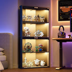Loomie Corner Display Cabinet with 7 Color LED Lights, 62" Lighted Curio Cabinet with Glass Doors for Collectibles, 4-Tier Showcase Display Case with Human Body Sensor for Toys, Books, Black