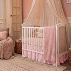 Gingham Crib Skirt Dust Ruffle 52 x 28 Inch 100% Washed Cotton Ruffle Plaid Baby Crib Bed Skirt Soft Farmhouse for Boys & Girls Nursery Bedding Decor, Fits Standard Cribs(Pink)