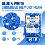 Bean Bag Filler, 6lbs Shredded Memory Foam Filling, Memory Foam Pillow Stuffing for Bean Bag Refill, Couch, Cushion, Stuffed Animals, Dog Bed, Arts Crafts,Blue and White