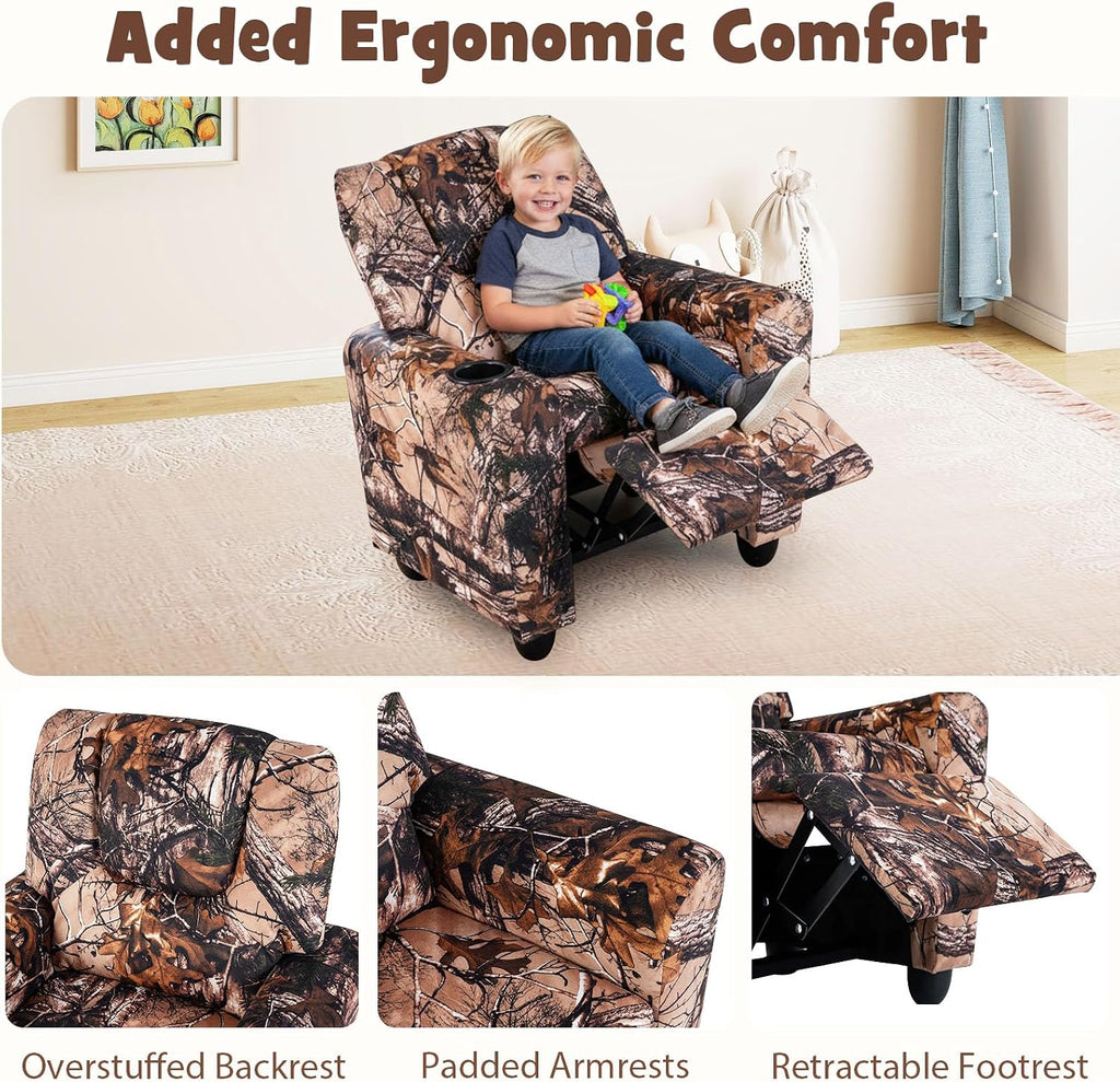 LDAILY Kids Recliner, PU Leather Kids Lounge Chair with Cup Holder, Adjustable Backrest & Footrest, Ergonomic Toddler Recliner Furniture Sofa for Children Boys Girls Age 3+, Living Room (Leaf)