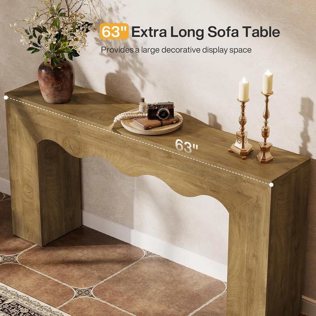 Tribesigns 63" Farmhouse Console Table, Wooden Couch Table Behind Sofa with Storage, Long Entryway Sofa Station, Narrow Console Stand with Base, Hallway Stand for Entryway (1, Light Brown)