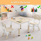 Height Adjustable Kids Table and Chairs Set (2 Chairs) for Ages 2-8 | Non-Slip Toddler Activity Table with Wipe-Clean Desktop, Montessori Learning & Art Drawing Desk for Home Preschool Classroom