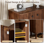Fluted Sideboard Cabinet, Modern Buffet Cabinet, Small Storage Cabinet with Adjustable Shelves & Wood Legs, Accent Credenza Sideboard for Kitchen, Coffee Bar, Living Room, Entryway, Hallway